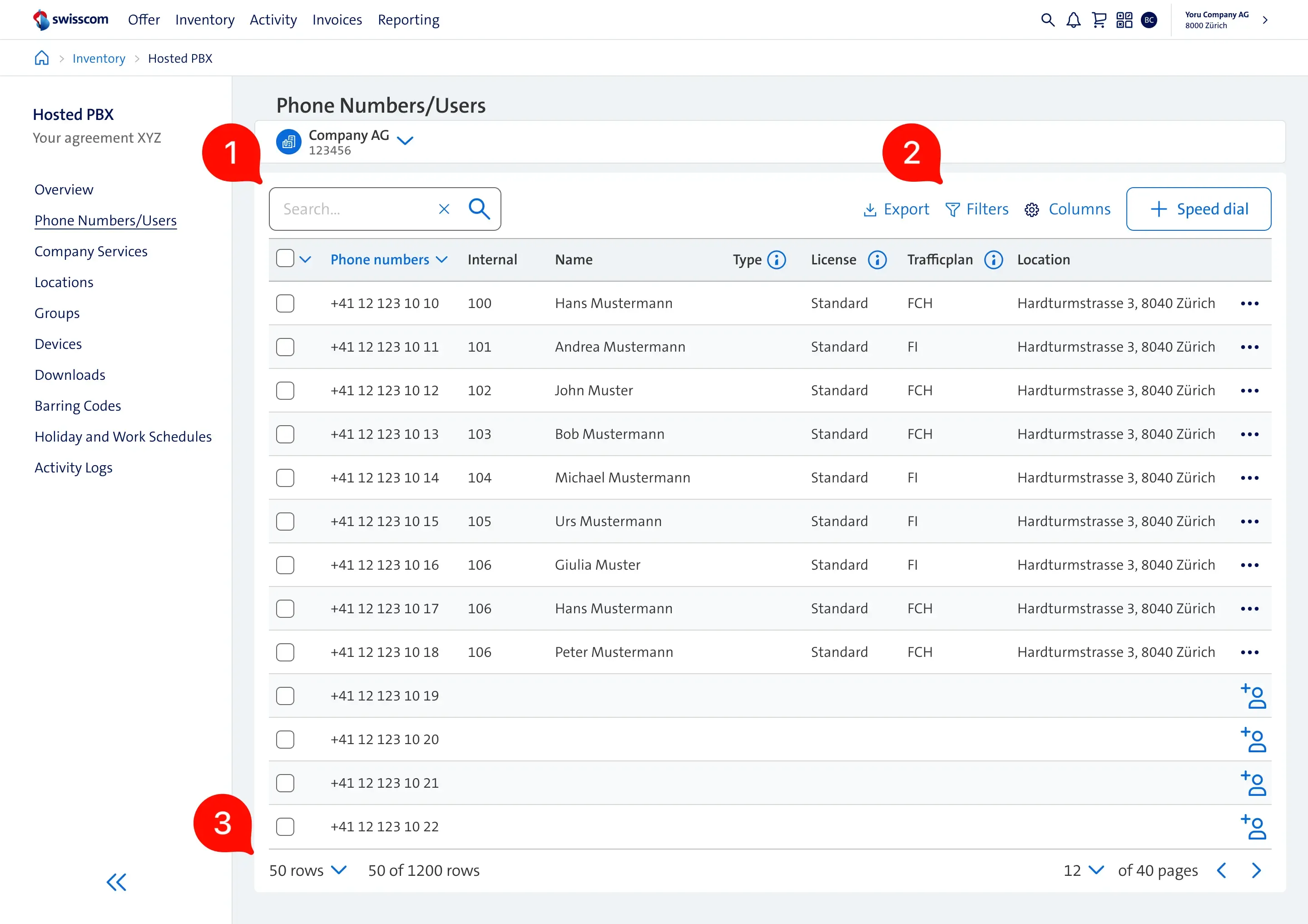 Phone numbers table (new)
